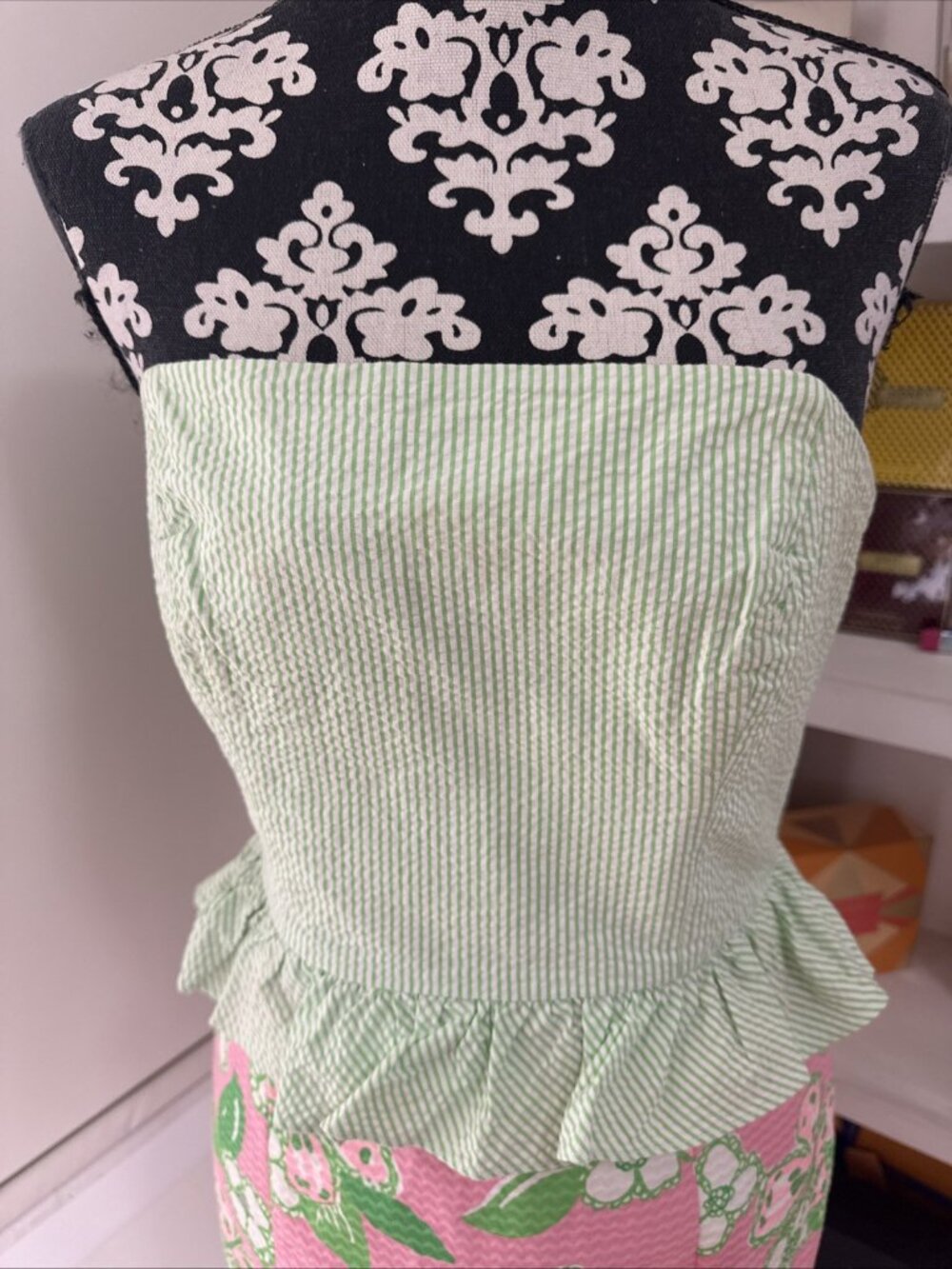 Lilly Pulitzer Striped & Floral Strapless Dress - 4 Pinks And Greens Lined Vaca - Picture 2 of 14
